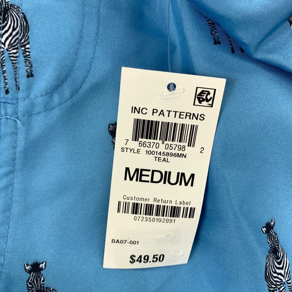 INC Mens Zebra Print Mesh-Lined Quick-Dry 5" Swim Trunks Blue M - Picture 2 of 4